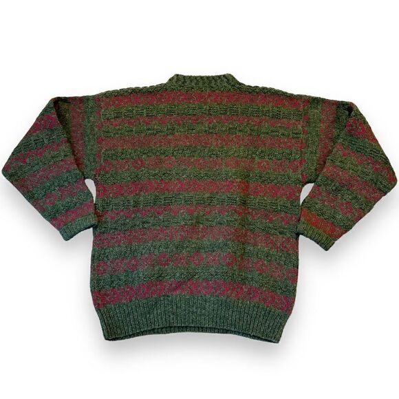 Jos. A. Bank Vintage 80s Men’s Chunky Heavy Knit Wool Green Red Sweater - Size L - Picture 3 of 6